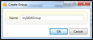 Dialog box for creating a group with a name field and OK and Cancel buttons.
