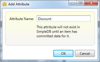 Dialog box for adding an attribute named "Discount" with a note about data commitment.