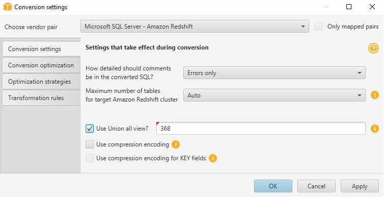 Configuración de conversión