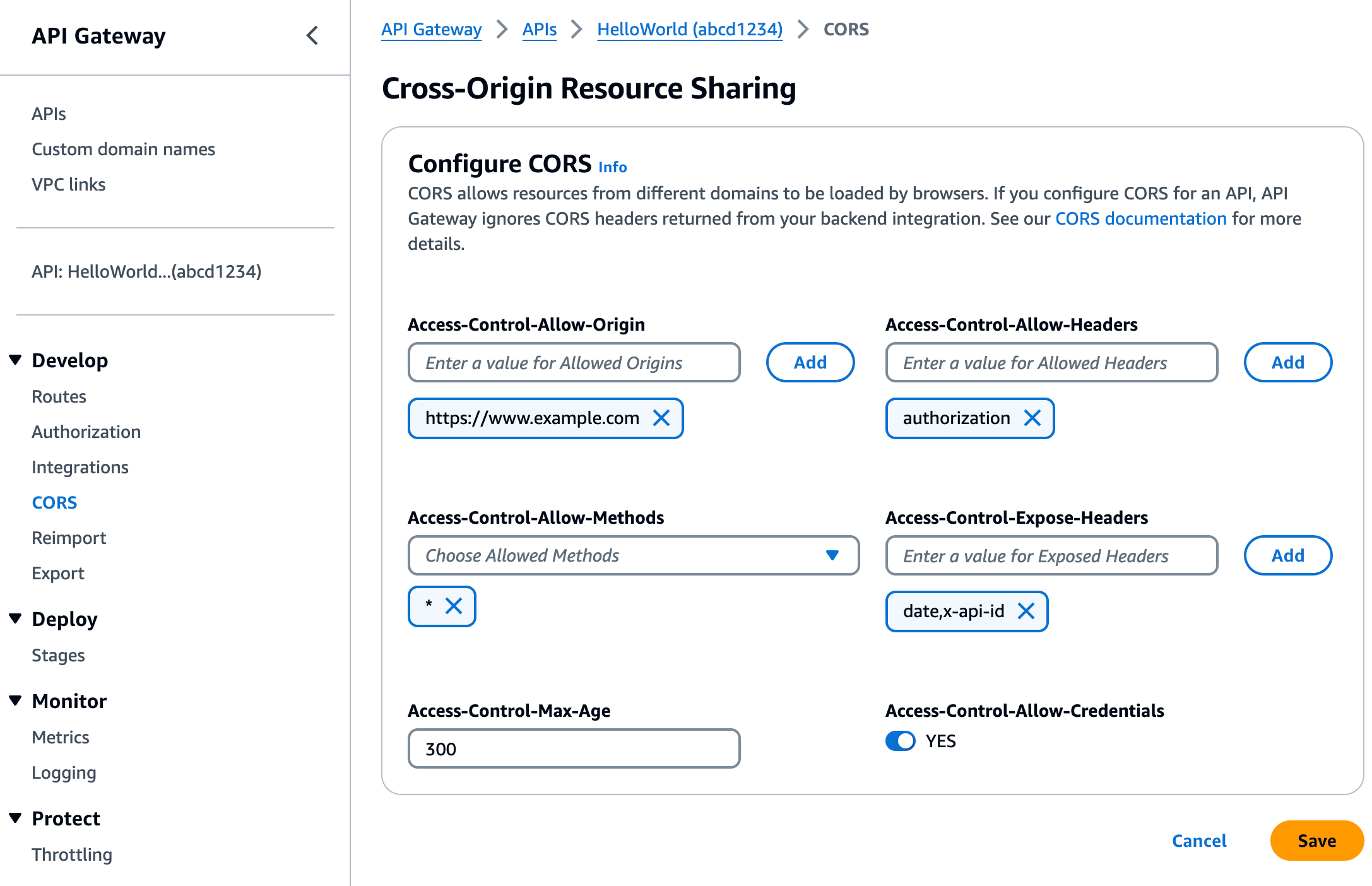 Configuración de CORS para las API HTTP