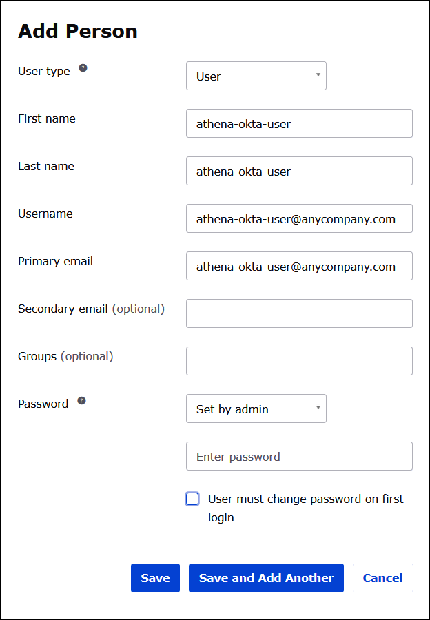 Agregar un usuario a la aplicación de Okta.