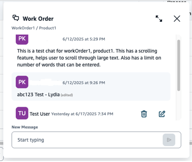 Función de comentarios en la página de Adquisiciones