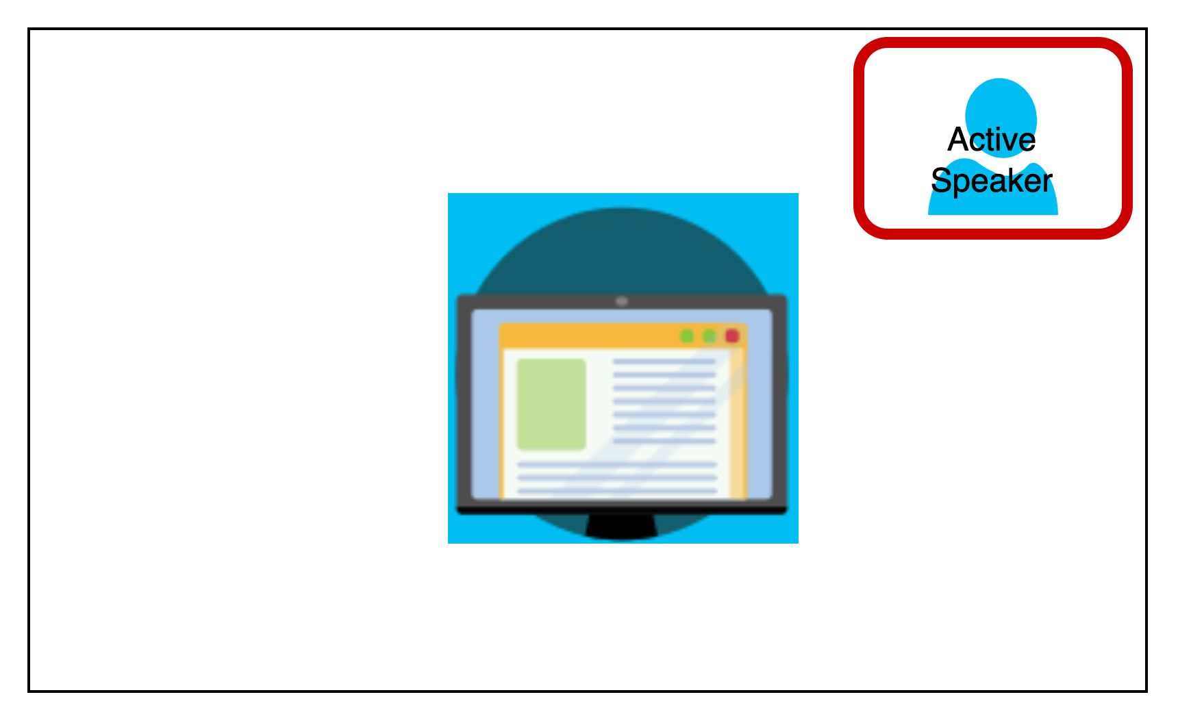 Imagen de una pantalla compartida y un mosaico de video con un borde rojo y esquinas redondeadas.