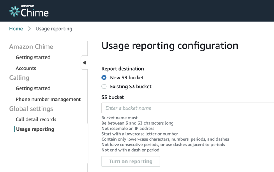 Configure el bucket de Amazon S3 y active los informes de uso semanales