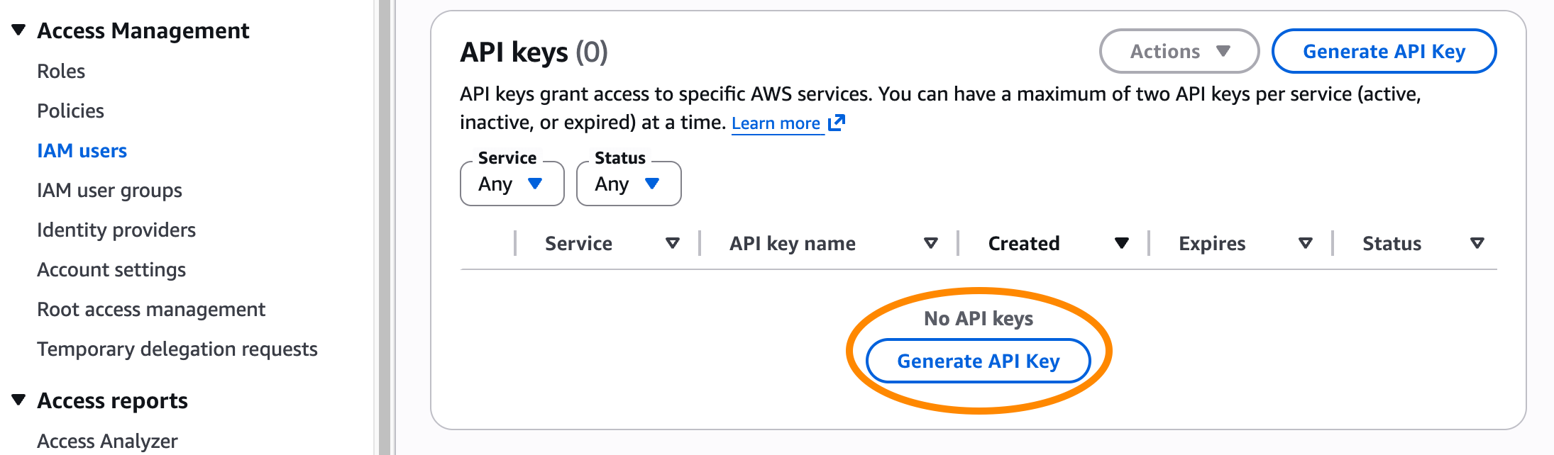 Generación de credenciales de Git en la consola de IAM