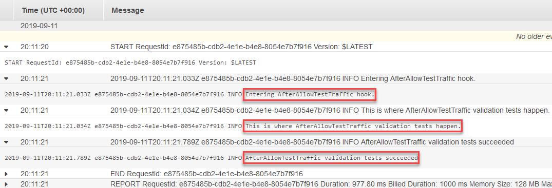 Los eventos del flujo de registros que muestra el enlace AfterAllowTraffic.