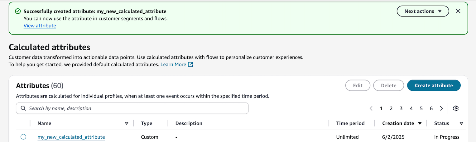 Un banner que indica que se ha creado el atributo calculado.