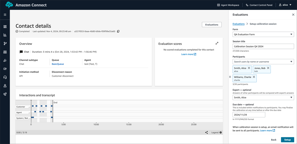 Diagrama con la configuración de la sesión de calibración, con los participantes y la fecha límite