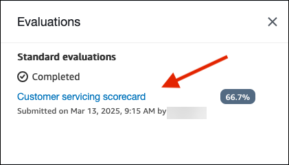 El panel Evaluaciones y las evaluaciones completadas
