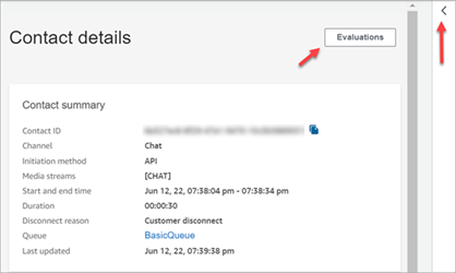 La página de datos de contacto y el botón de evaluaciones
