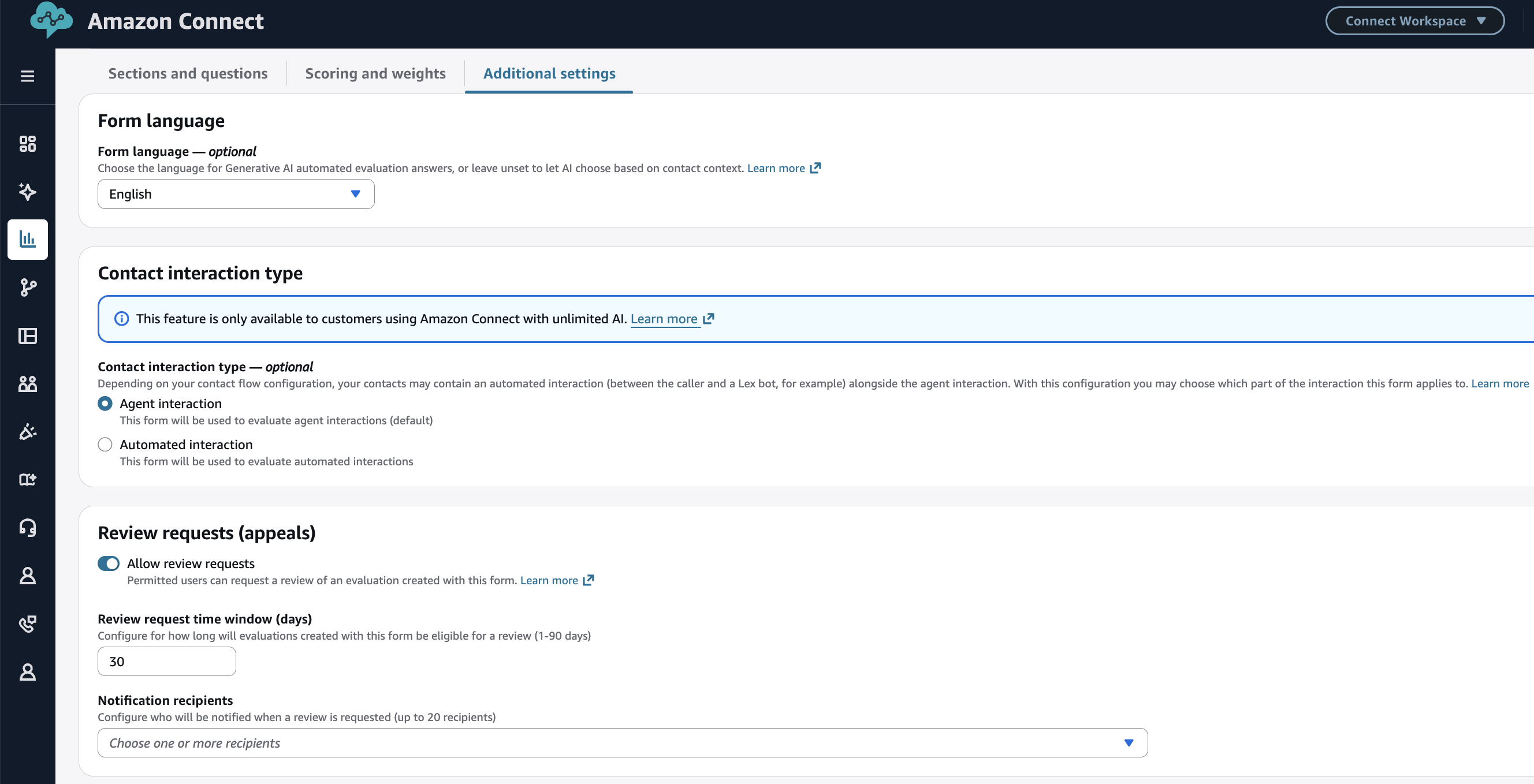 Pestaña de configuración adicional que muestra la opción Permitir solicitudes de revisión