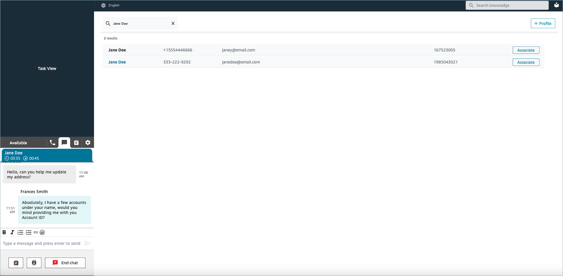 Resultados completados automáticamente en varios perfiles para la misma llamada o chat.