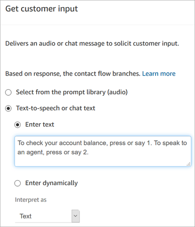 La página Propiedades del bloque Obtener la entrada del cliente.