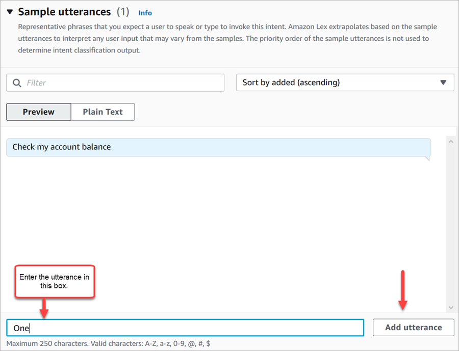 La sección de ejemplos de expresiones de la página Intenciones.