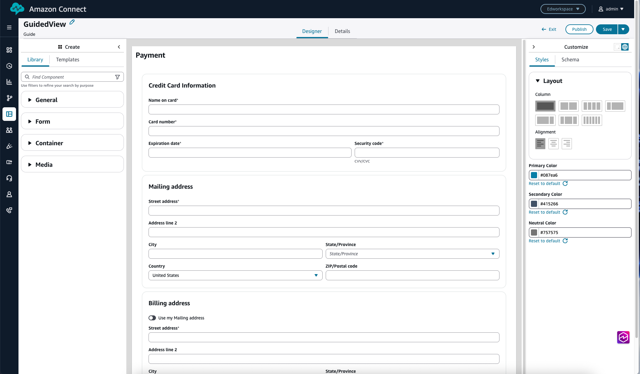 La interfaz de usuario de UI Builder.