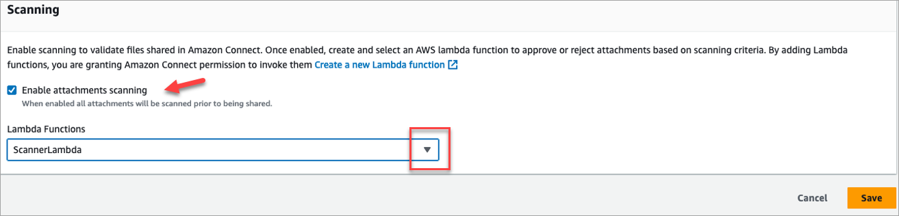 La página de archivos adjuntos con la opción de habilitar el análisis de archivos adjuntos.