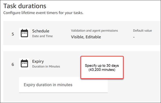 La sección de duraciones de las tareas de la lista de plantillas