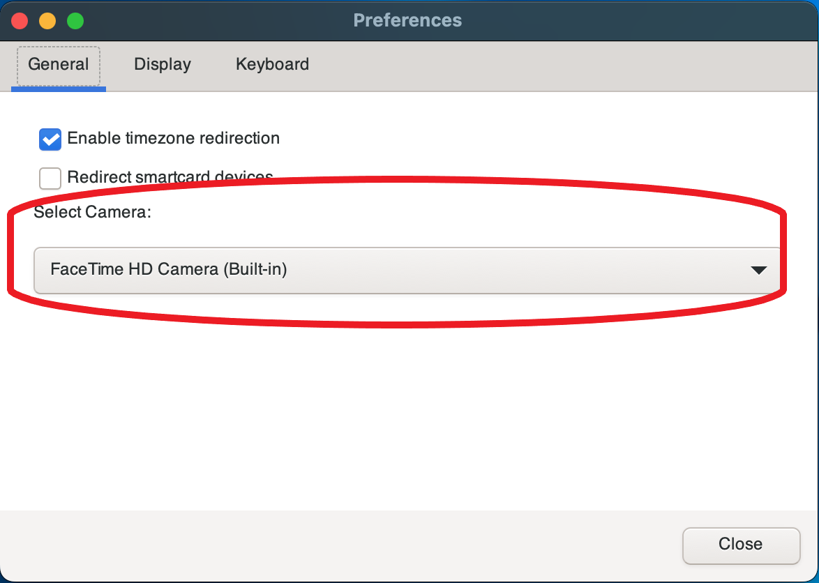 Opción del menú de cámara web