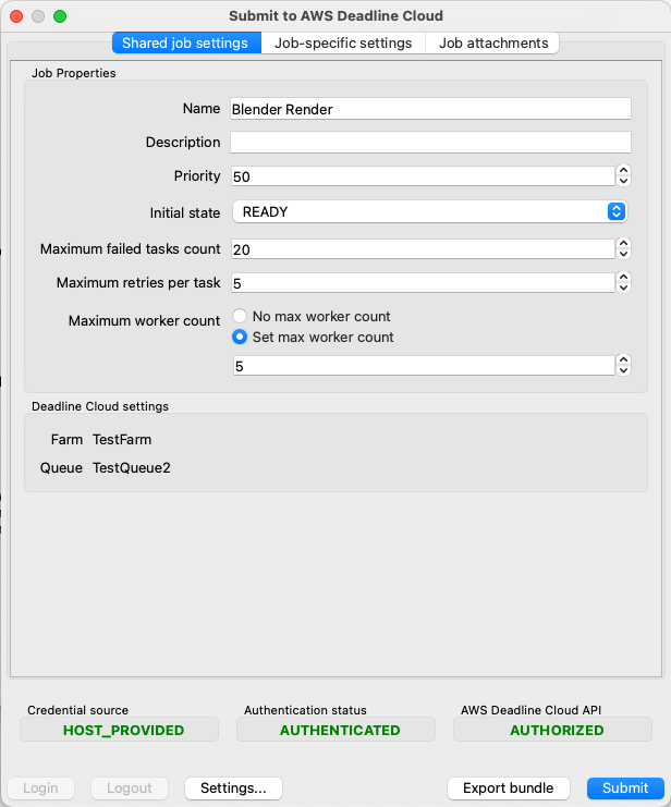Un ejemplo de una interfaz de envío de trabajos personalizada para Blender.