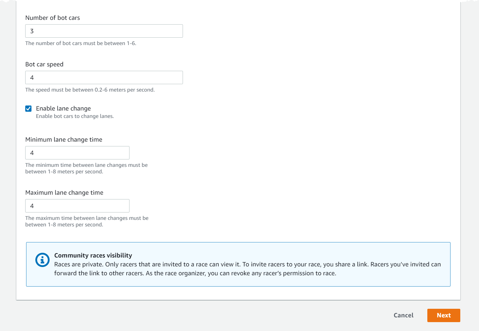 Cree una carrera por DeepRacer la comunidad de AWS.