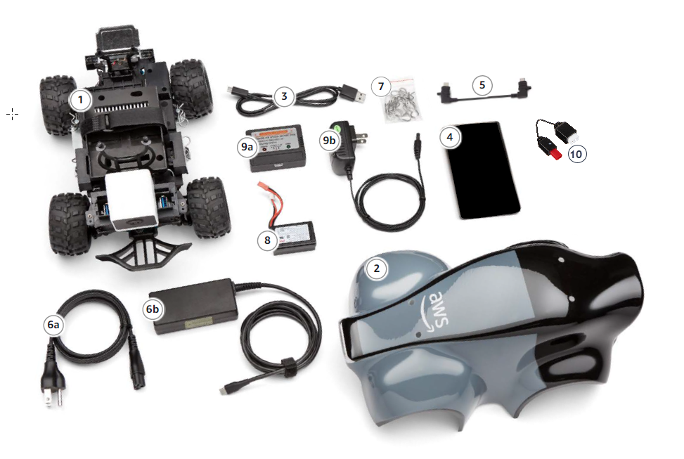 Imagen: Piezas de DeepRacer vehículos de AWS.