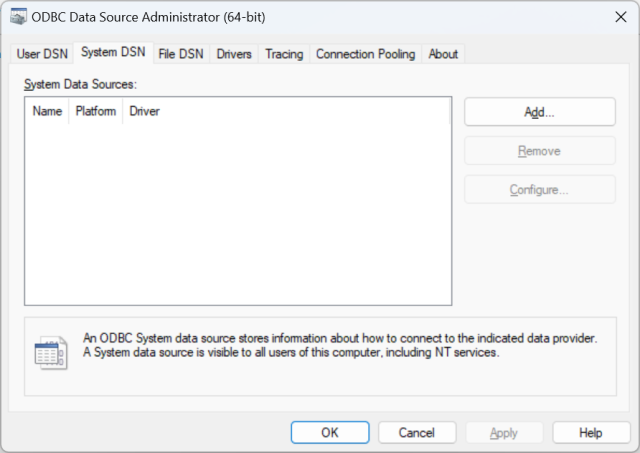Interfaz del Administrador de orígenes de datos ODBC en la que se ve el botón Añadir.