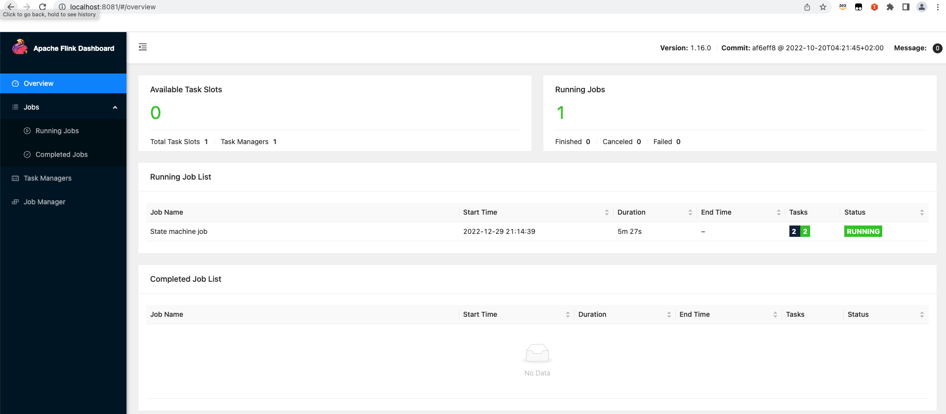Acceda a la interfaz de usuario de Flink.