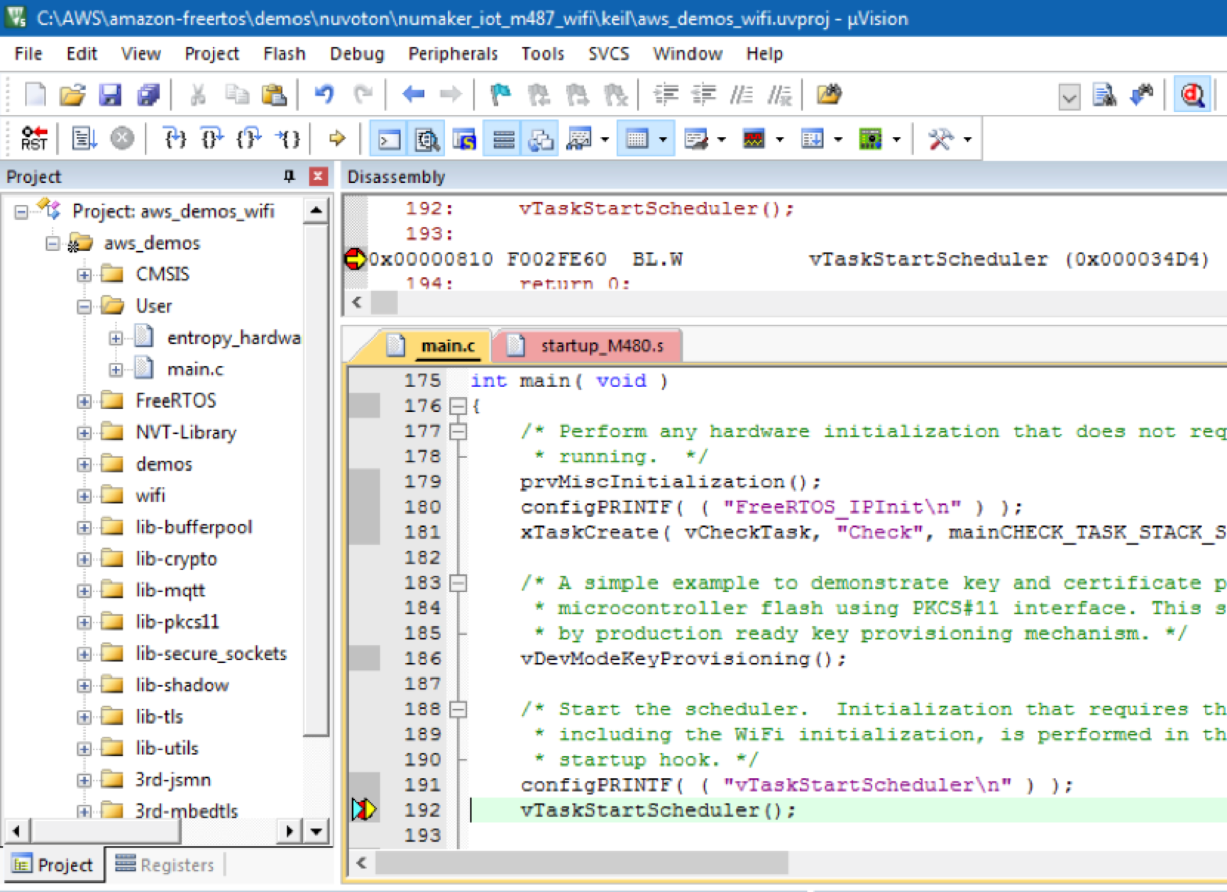 Archivo de código fuente principal con inicialización del hardware, programación de tareas y aprovisionamiento de claves para un proyecto de microcontrolador de dispositivo.