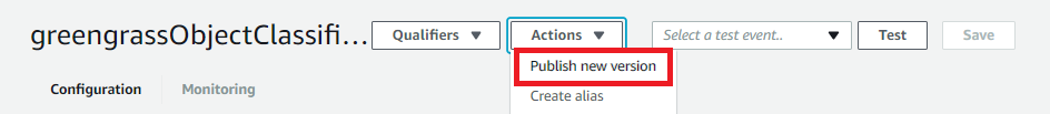 La opción Publish new version (Publicar nueva versión) del menú Actions (Acciones).