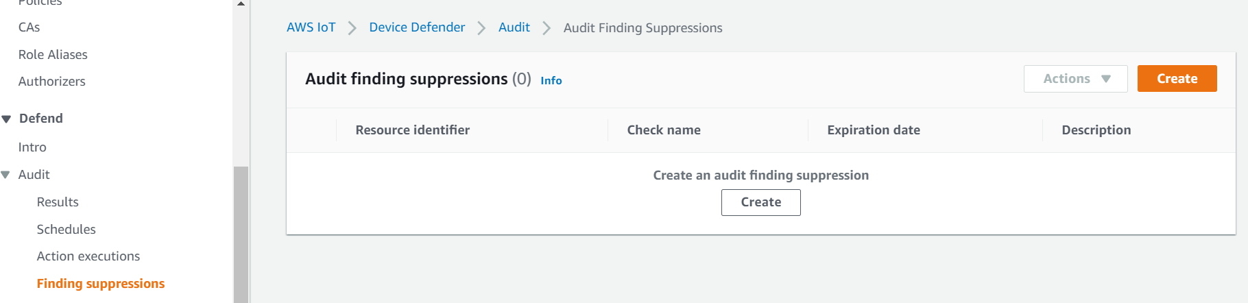 Flujo para crear supresiones de los resultados de auditoría en la consola
