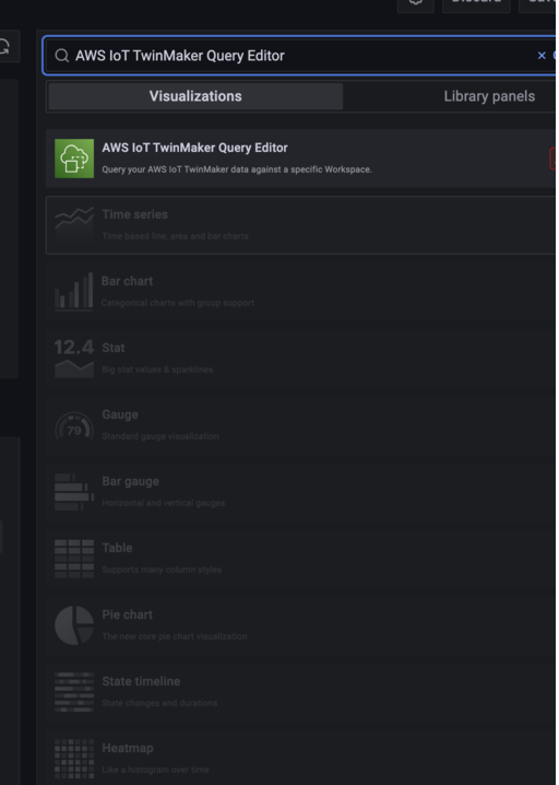 La lista desplegable del AWS IoT TwinMaker panel contiene la opción del editor de AWS IoT TwinMaker consultas.