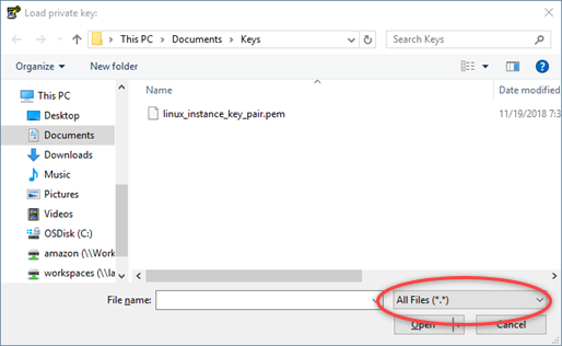 Cargue la clave privada de Lightsail en el generador de claves PuTTY.