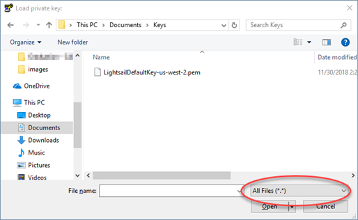 Cargue la clave privada de Lightsail en el generador de claves PuTTY.