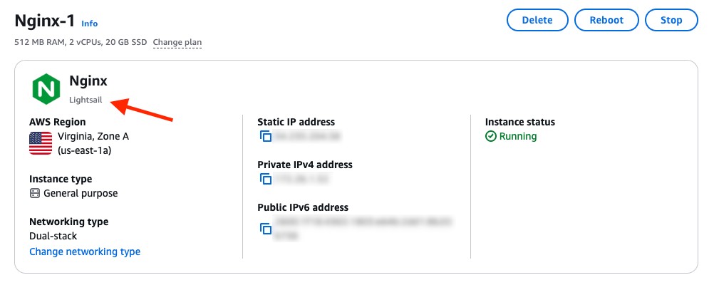 El proveedor de planos de Nginx en la página de administración de instancias