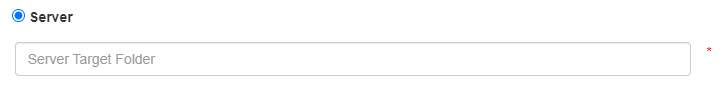 Radio button for selecting Server as the export destination, with an input field for target folder.