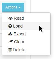 Dropdown menu showing options: Read, Load, Export, Clear, and Delete.
