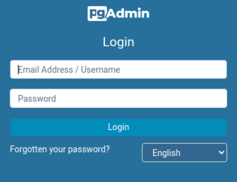Cuadro de diálogo de inicio de sesión de pgAdmin.