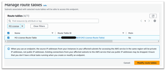 Tabla de enrutamiento seleccionada.
