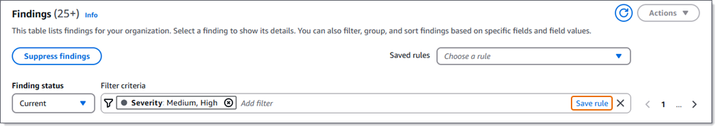 La conexión Guardar regla en el cuadro de Criterios del filtro de la página de Resultados.