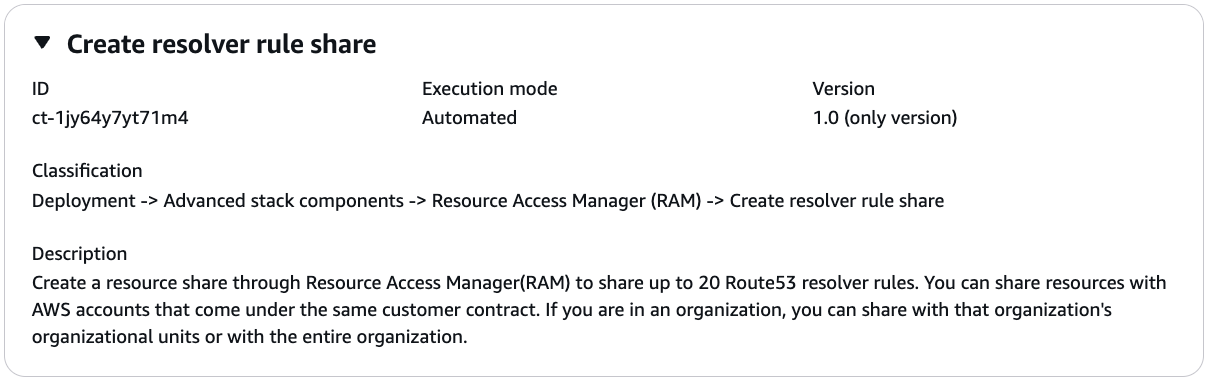 Resource Access Manager interface for creating a resolver rule share with specified details.