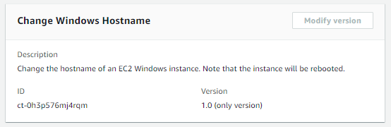 Cambio Windows Hostname interface showing description, ID, and version fields.