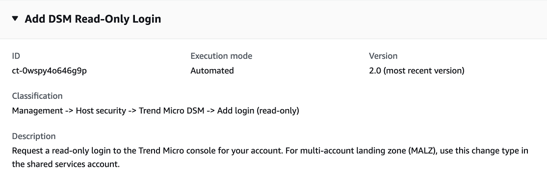 Form for adding a DSM read-only login with ID, execution mode, version, and description fields.