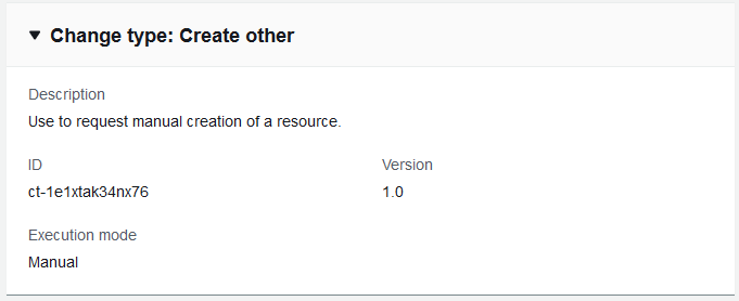 Cambio type form for manual creation of a resource, showing ID and version details.