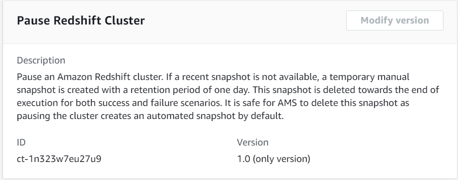 Descripción of pausing an Amazon Redshiftclúster and its snapshot behavior.