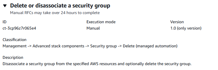 Cambio type details for deleting or disassociating a security group from AWS resources.