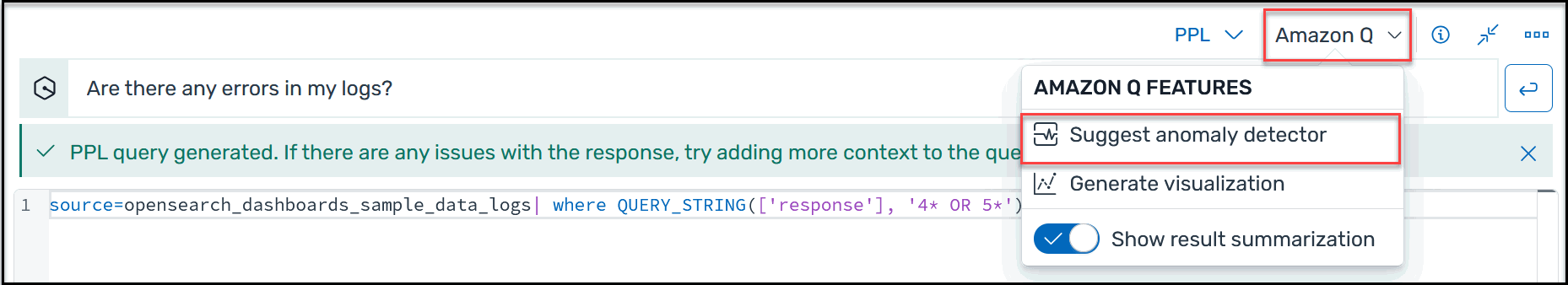 Una imagen que muestra cómo ubicar el botón para crear un detector de anomalías sugerido.