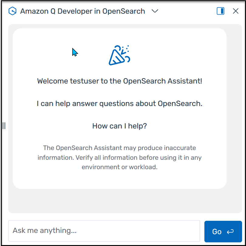 La experiencia de usuario del chatbot AI Assistant en OpenSearch Service.