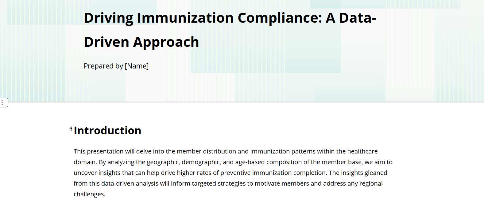 Pantalla de introducción para un análisis basado en la geografía, la demografía y la edad de la base de miembros.