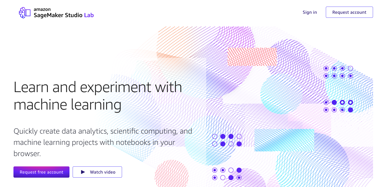 El diseño de la página de inicio de Amazon SageMaker Studio Lab.