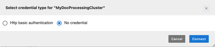 Modal que muestra una selección de credenciales de Amazon EMR para JupyterLab cuadernos.